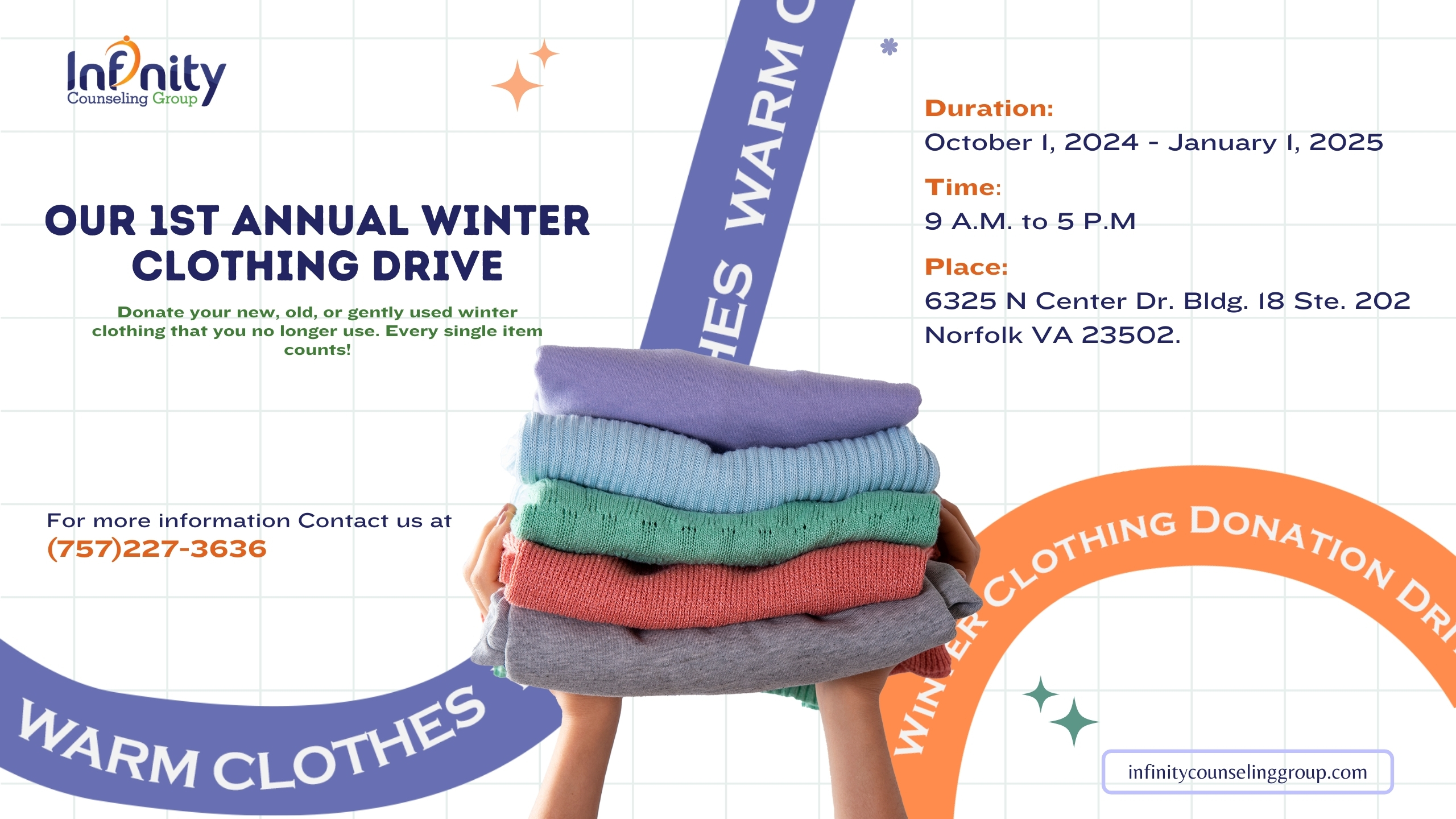 infinity counseling group annual winter clothing drive